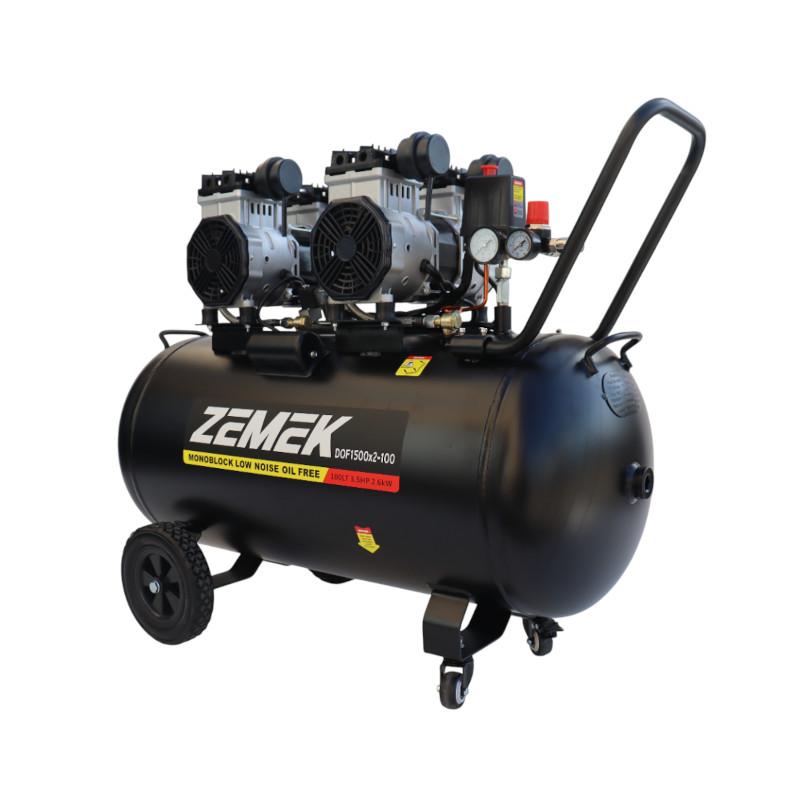 Alternative view of Zemek DOF1500x2-100 Αθόρυβος Αεροσυμπιεστής Χωρίς Λάδι με 2 Αντλίες 3.5HP 100Lt 8Bar
