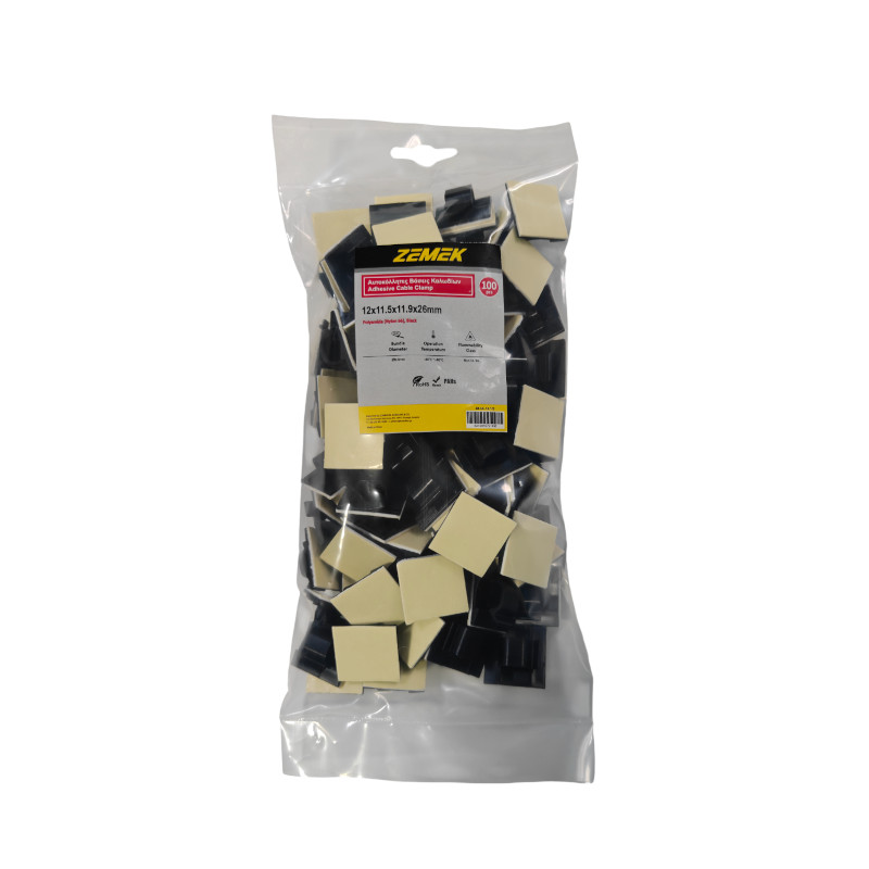 Zemek ZK-CC-12-1/2 Αυτοκόλλητες Βάσεις Καλωδίων 26x26mm ∅8mm Μάυρες 100ΤΜΧ
