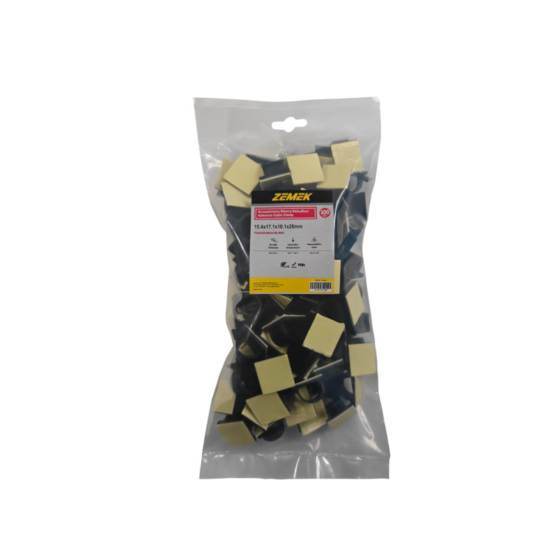 Zemek ZK-CC-12-3/4 Αυτοκόλλητες Βάσεις Καλωδίων 26x26mm ∅16mm Μάυρες 100ΤΜΧ