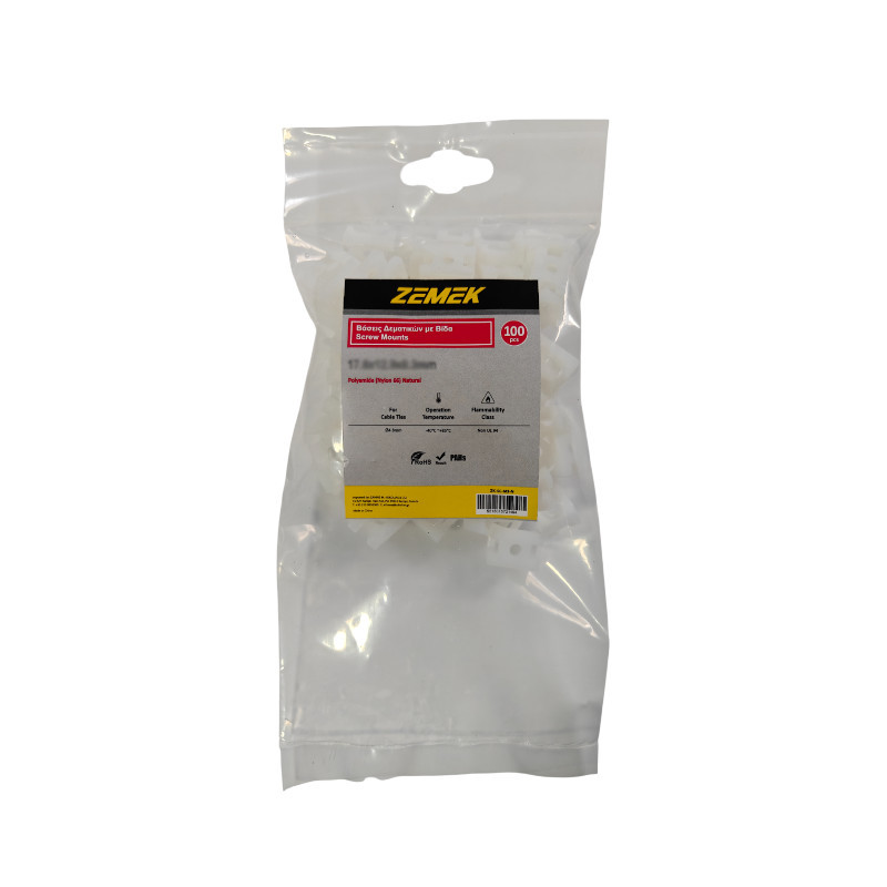 Zemek ZK-SC-M4-N Βάσεις Δεματικών με Βίδα 21.3x15.3x10.4 mm Λευκές 100ΤΜΧ