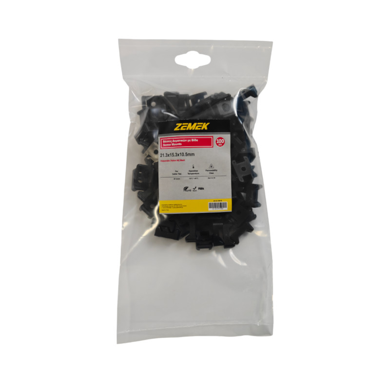 Zemek ZK-SC-M4-Β Βάσεις Δεματικών με Βίδα 21.3x15.3x10.4 mm Μαύρες 100ΤΜΧ